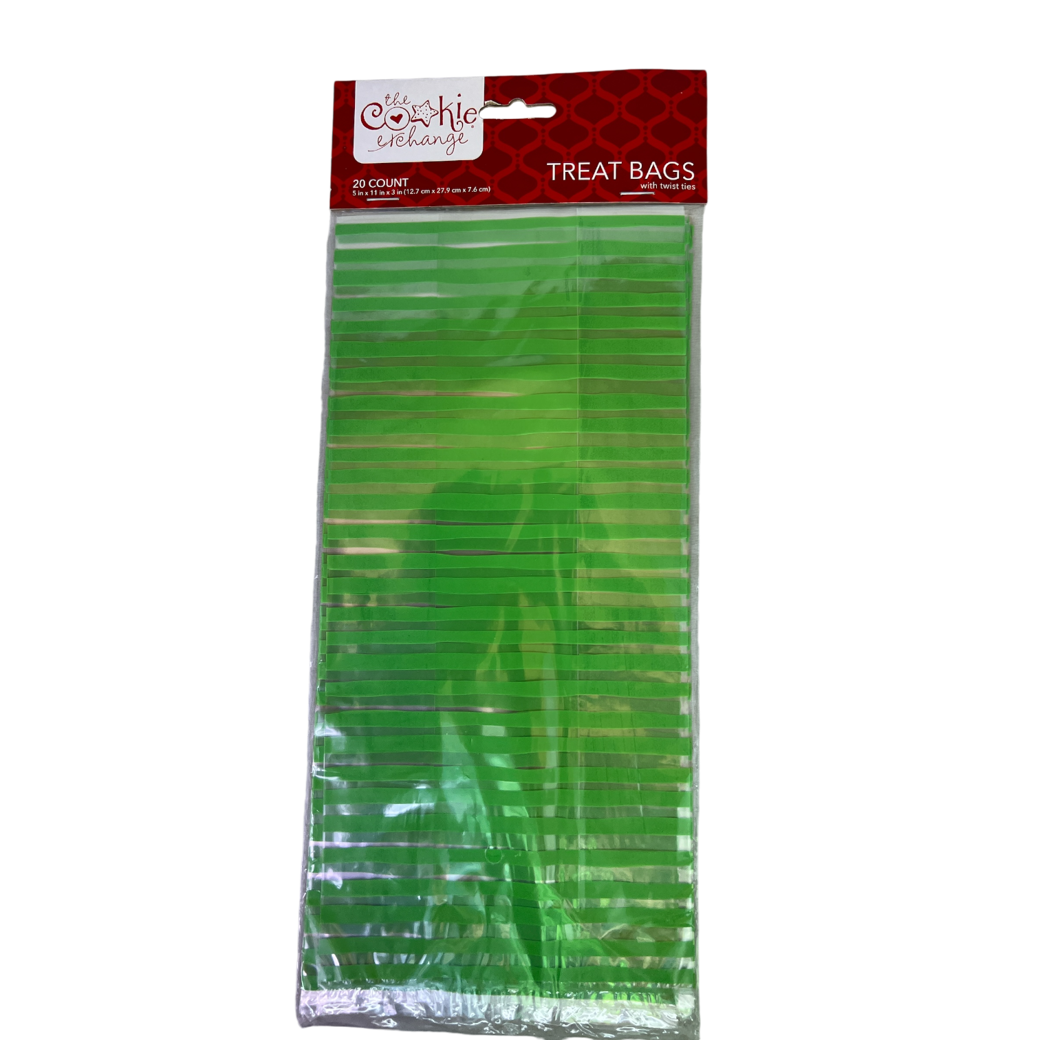 Cellophane Treat Bag 20 Count - Green Stripe