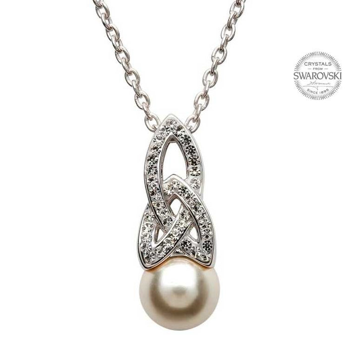 Celtic Pearl Necklace Adorned By Swarovski Crystals