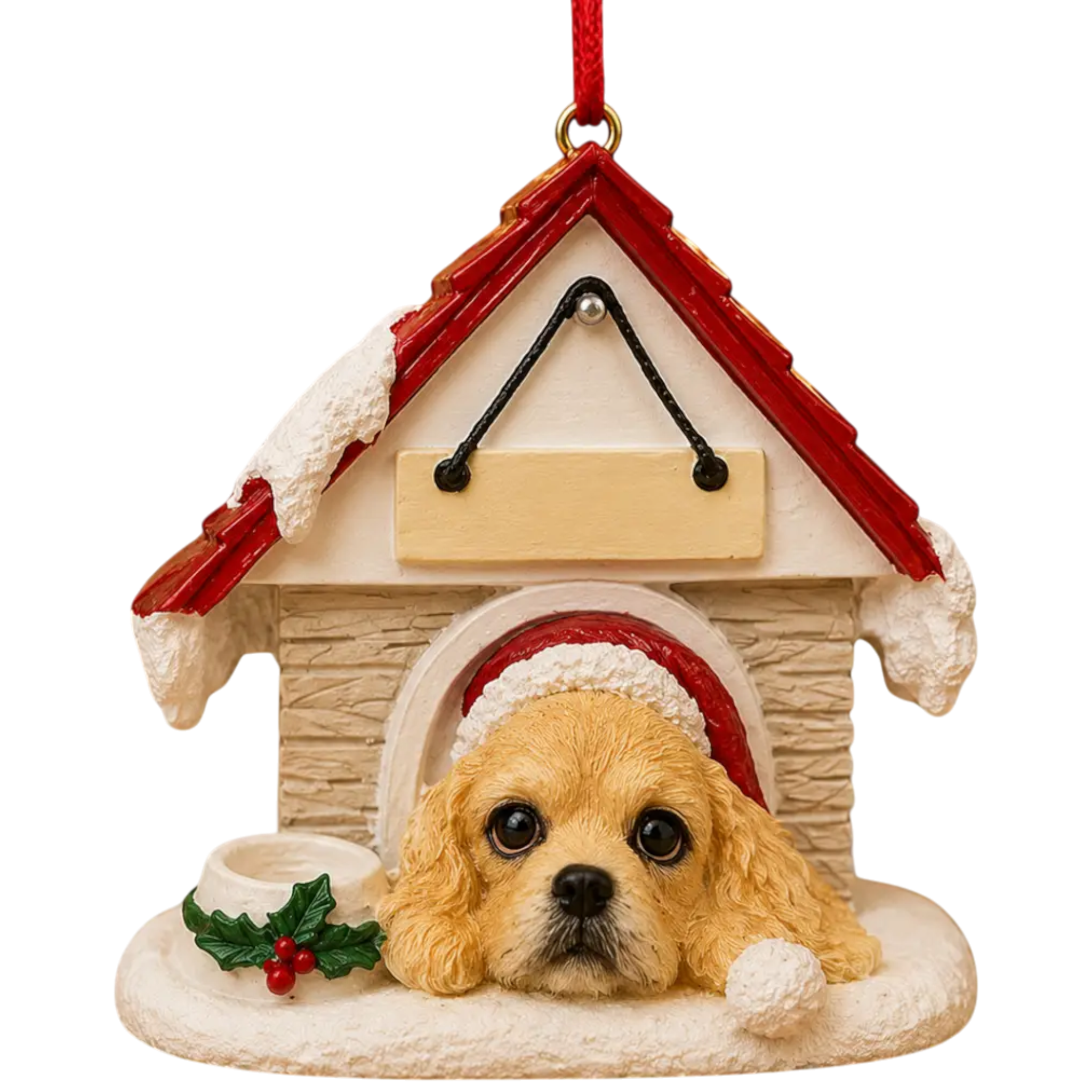 Ceramic Doghouse Ornament - Cocker Spaniel - Blonde