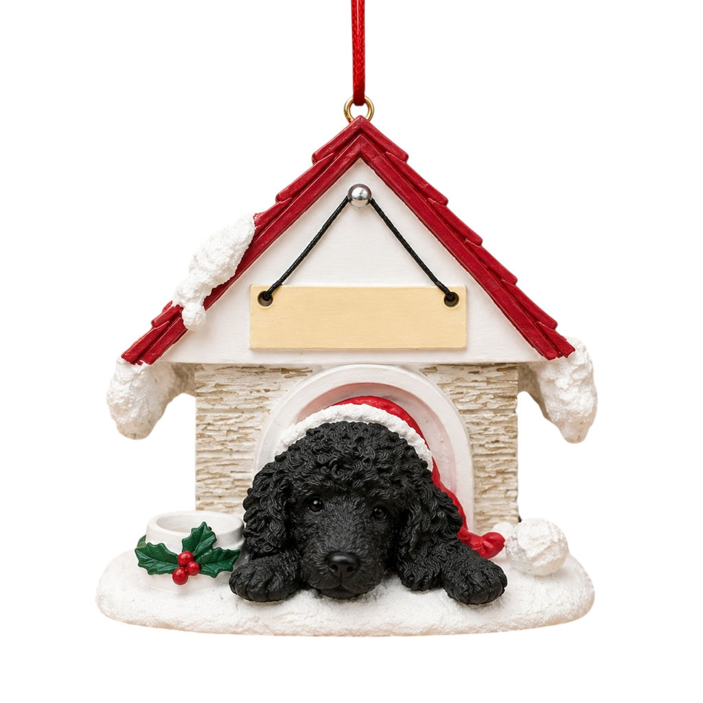 Ceramic Doghouse Ornament - Poodle - Black