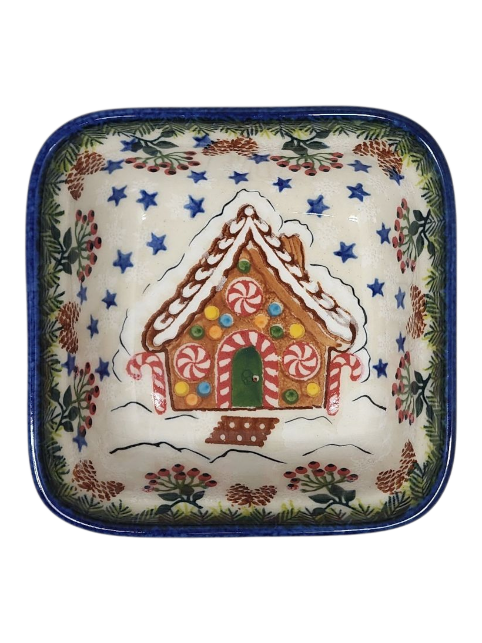 Ceramic Square Dish - Gingerbread House Delight Pattern