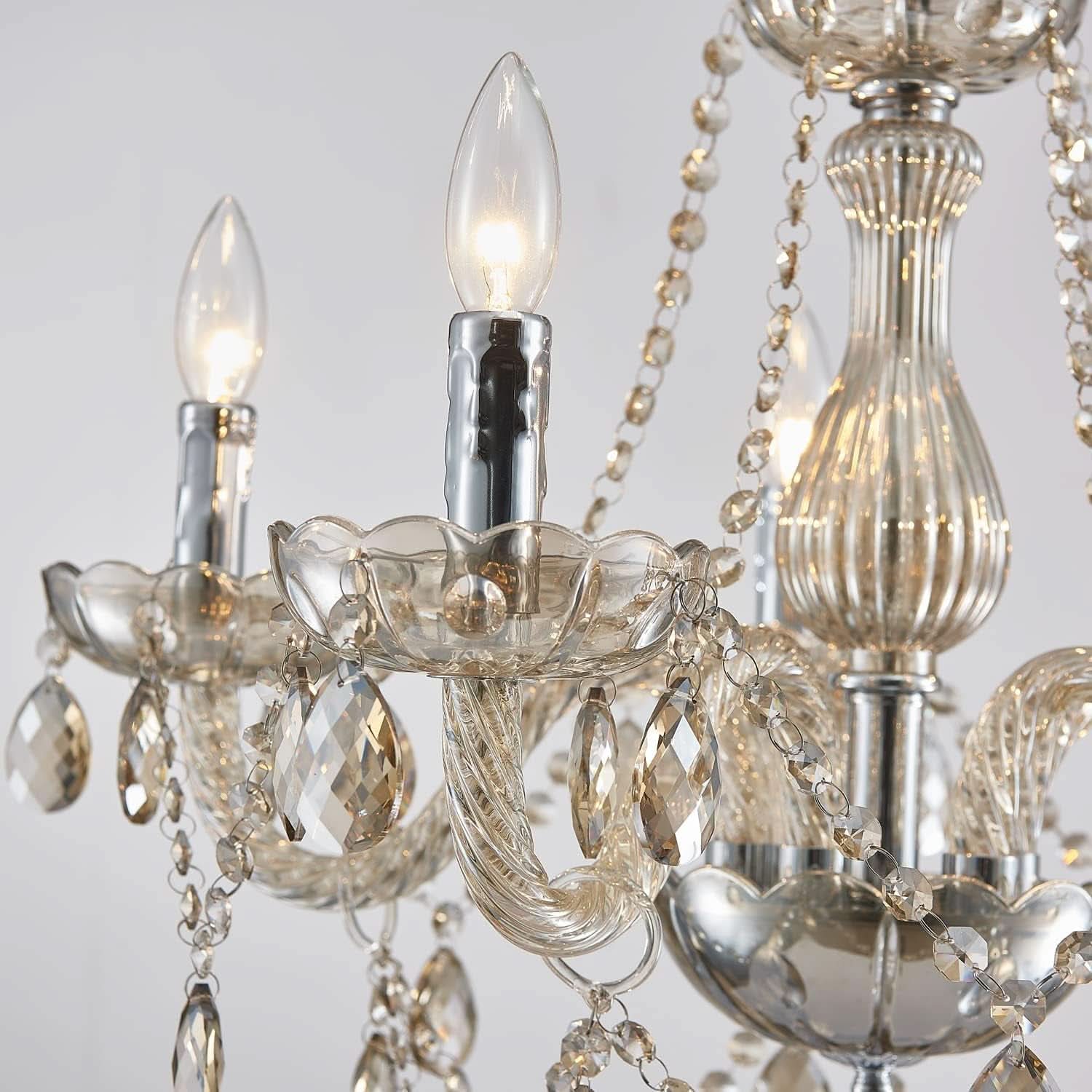 Champagne Crystal Chandelier 5 Light Modern Bedroom