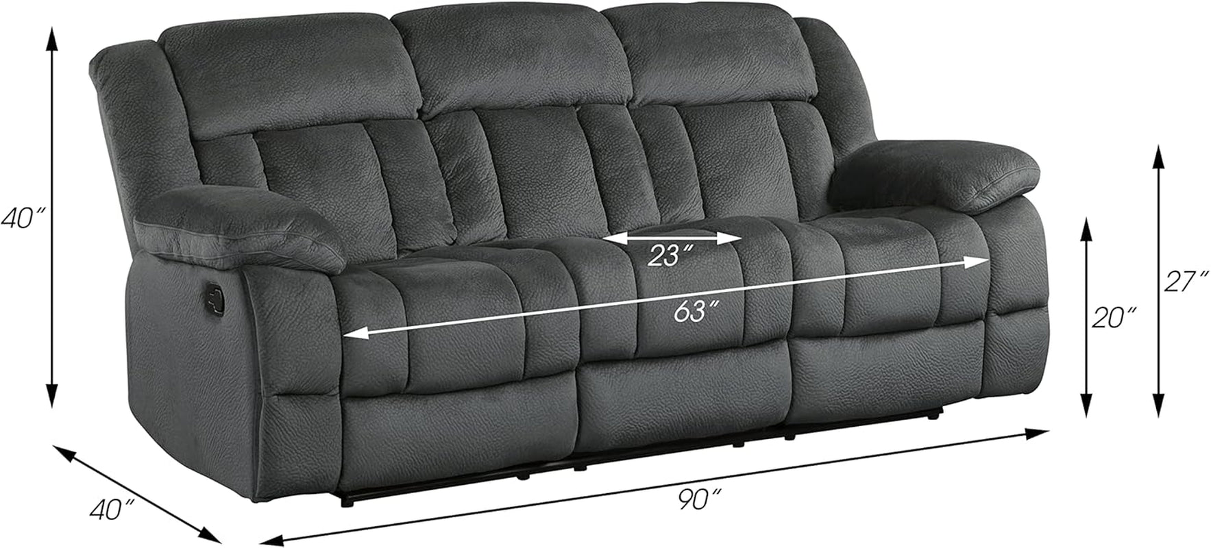 Charcoal Wall Hugger Manual Reclining 3 Seat Sofa 90 Inch