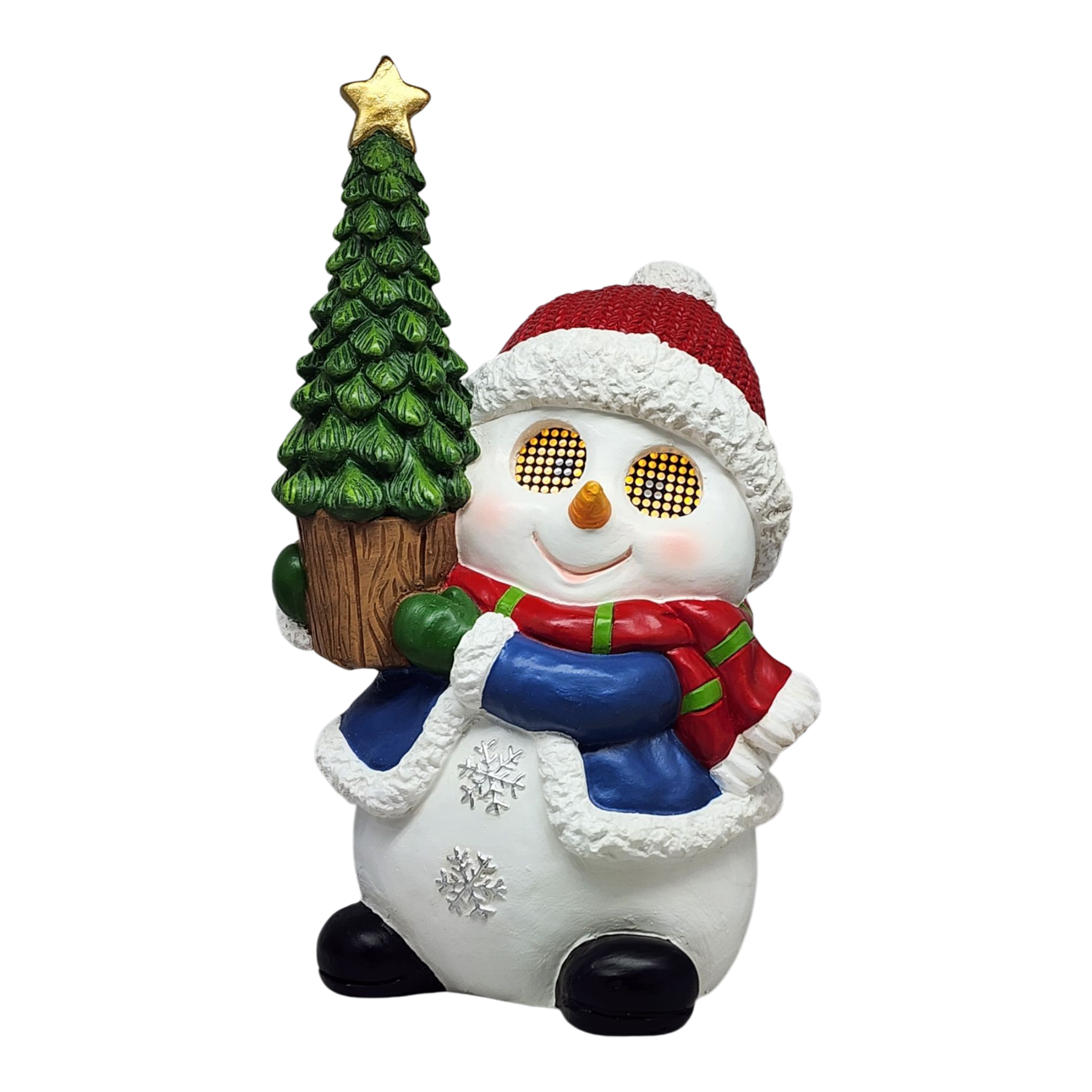 Cheerful Snowman with Moving Eyes and Christmas Tree