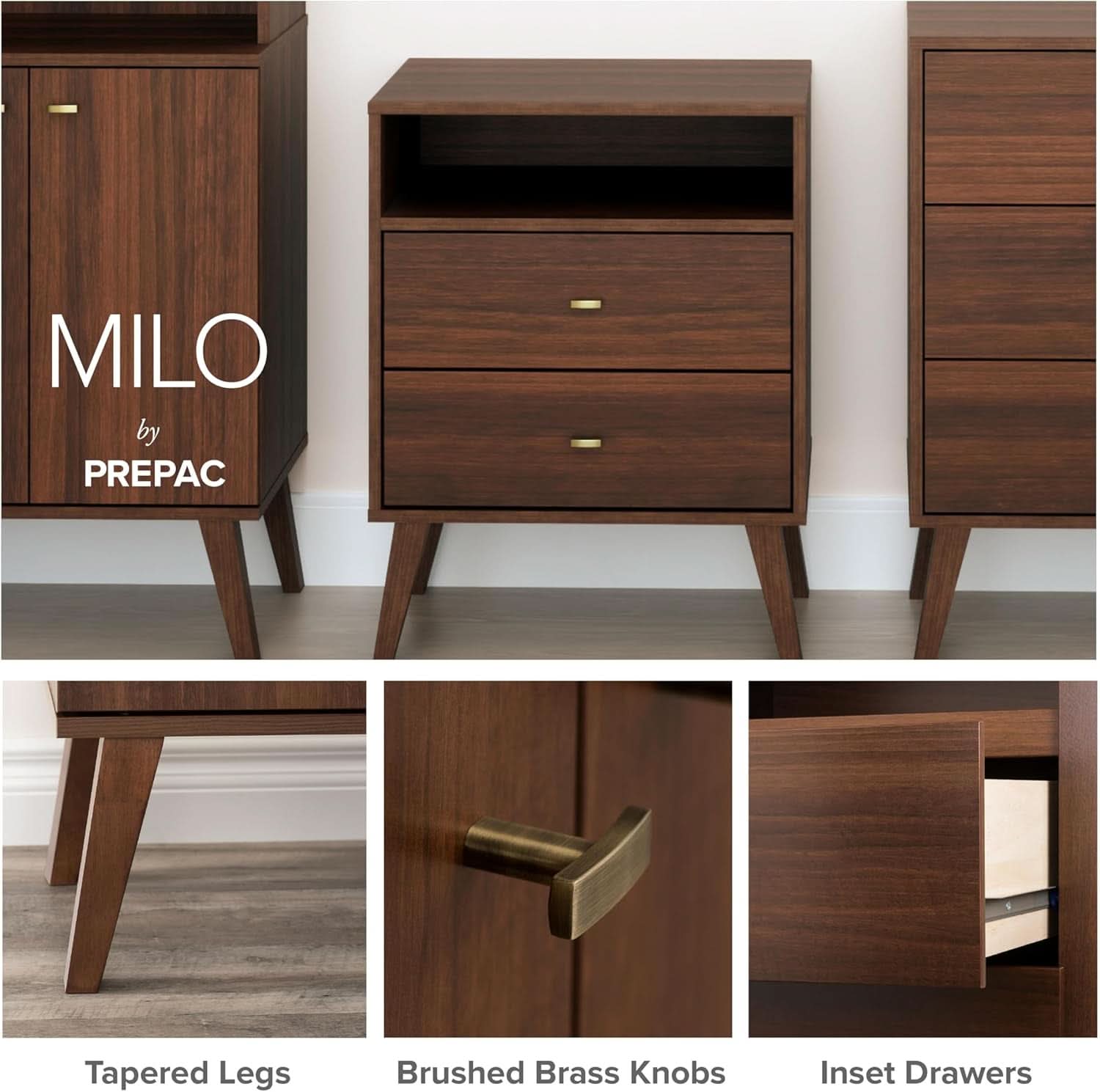 Cherry Laminate 52 Inch Mid Century Six Drawer Dresser