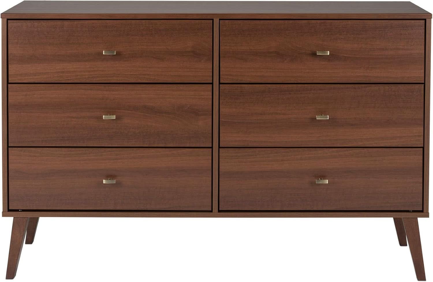 Cherry Laminate 52 Inch Mid Century Six Drawer Dresser