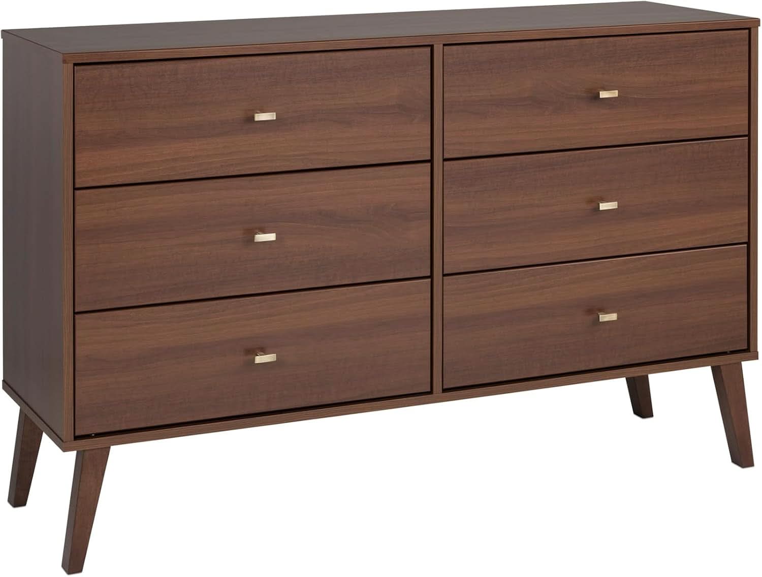 Cherry Laminate 52 Inch Mid Century Six Drawer Dresser
