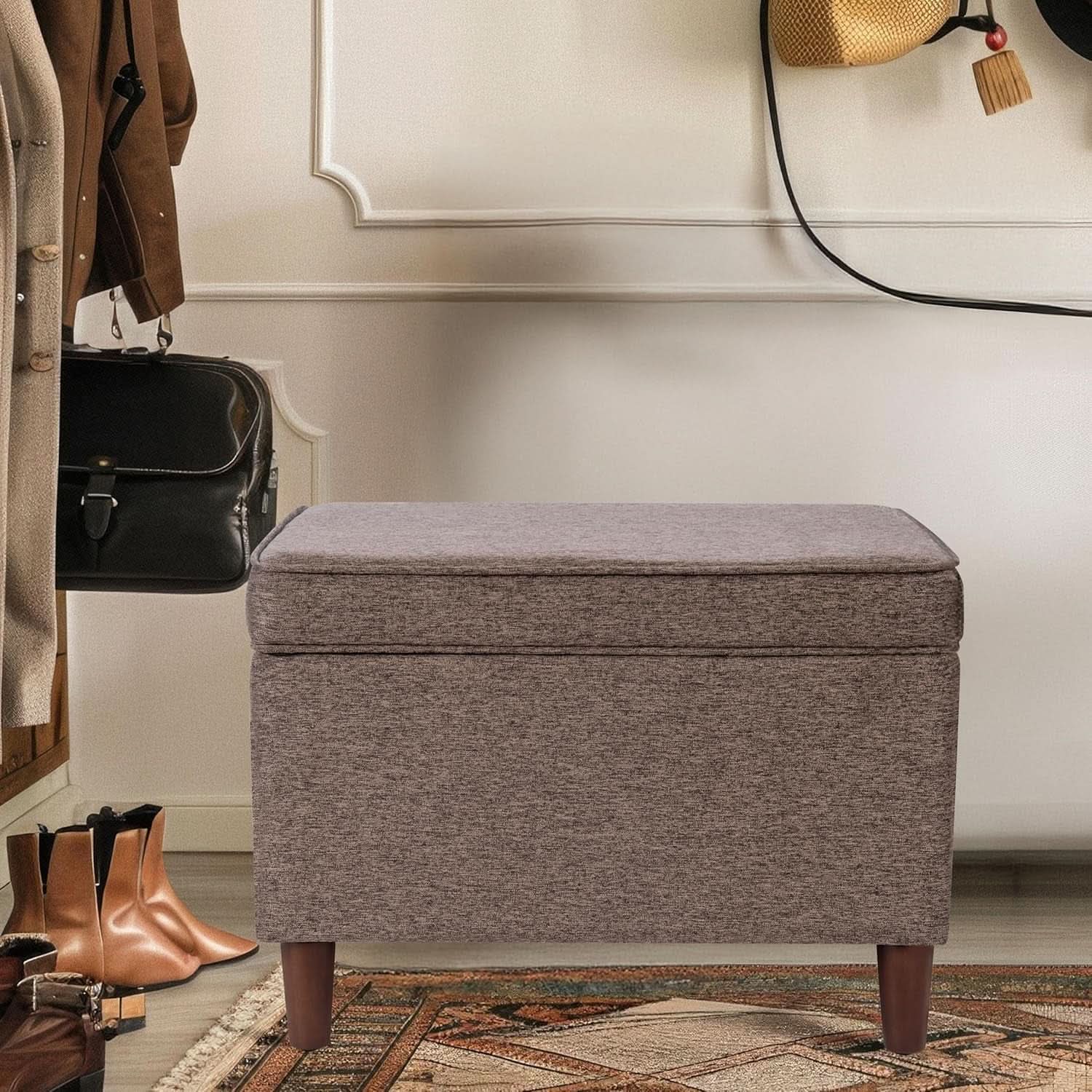Chocolate Brown Contemporary Storage Ottoman With Lid