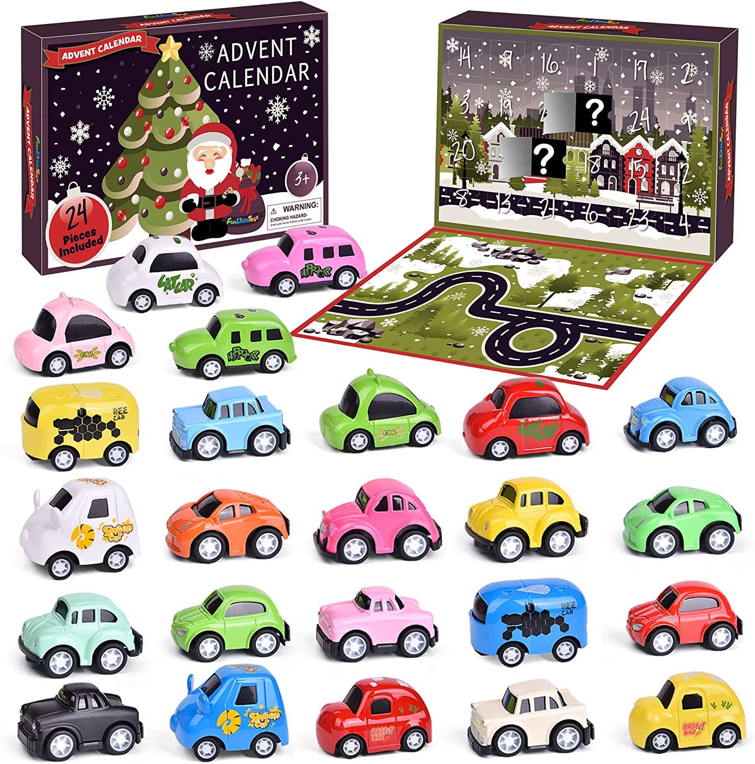 Christmas Advent Calendar 24 Pull Back Car Toys Party Favor