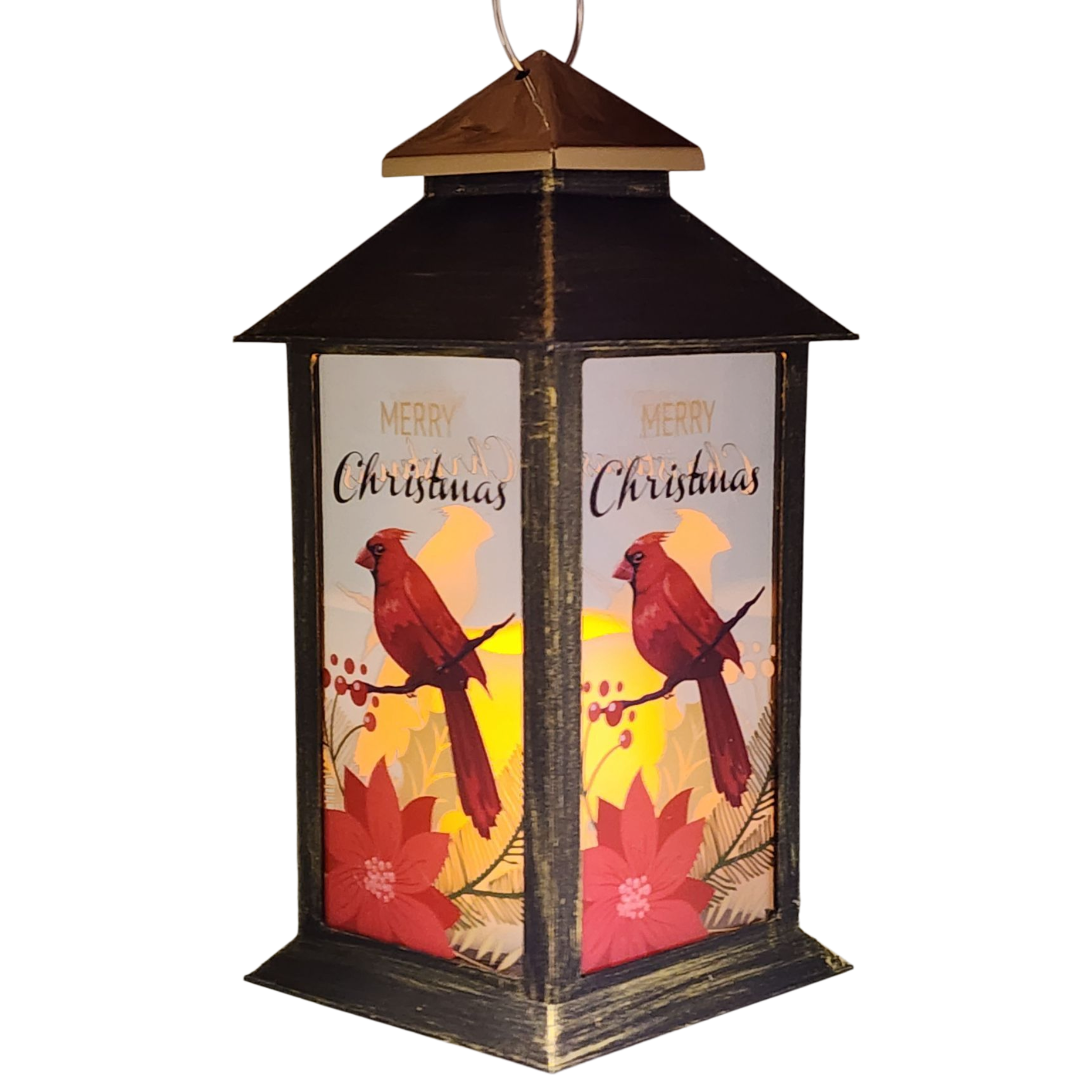 Christmas Cardinal Lantern with LED Candle - Merry Christmas