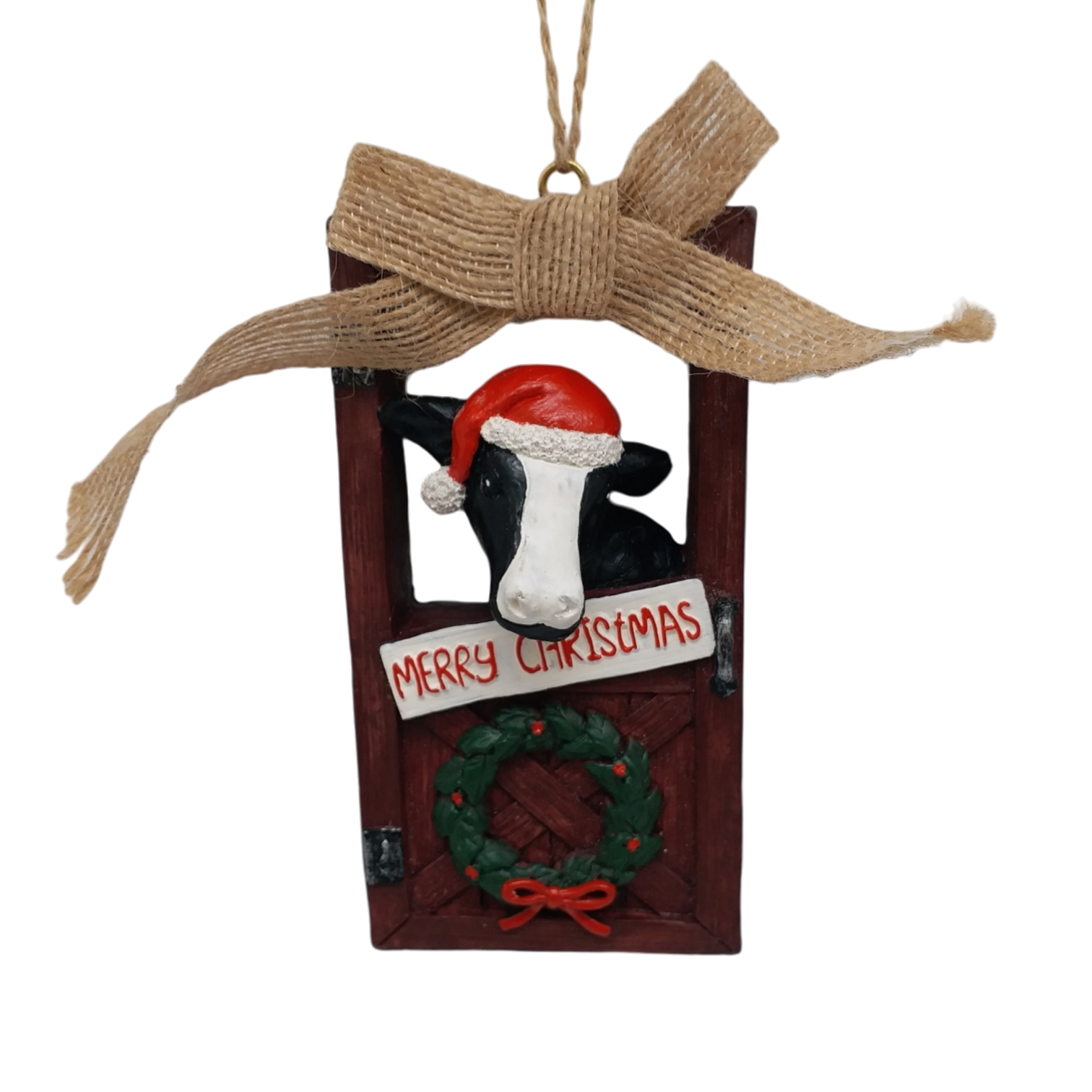 Christmas Cow at the Barn Door Ornament