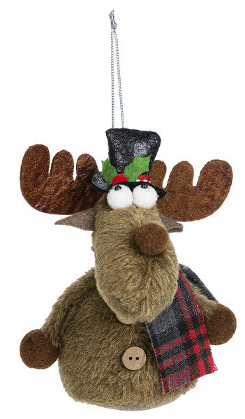 Christmas Moose Plush Ornament Plaid Scarf