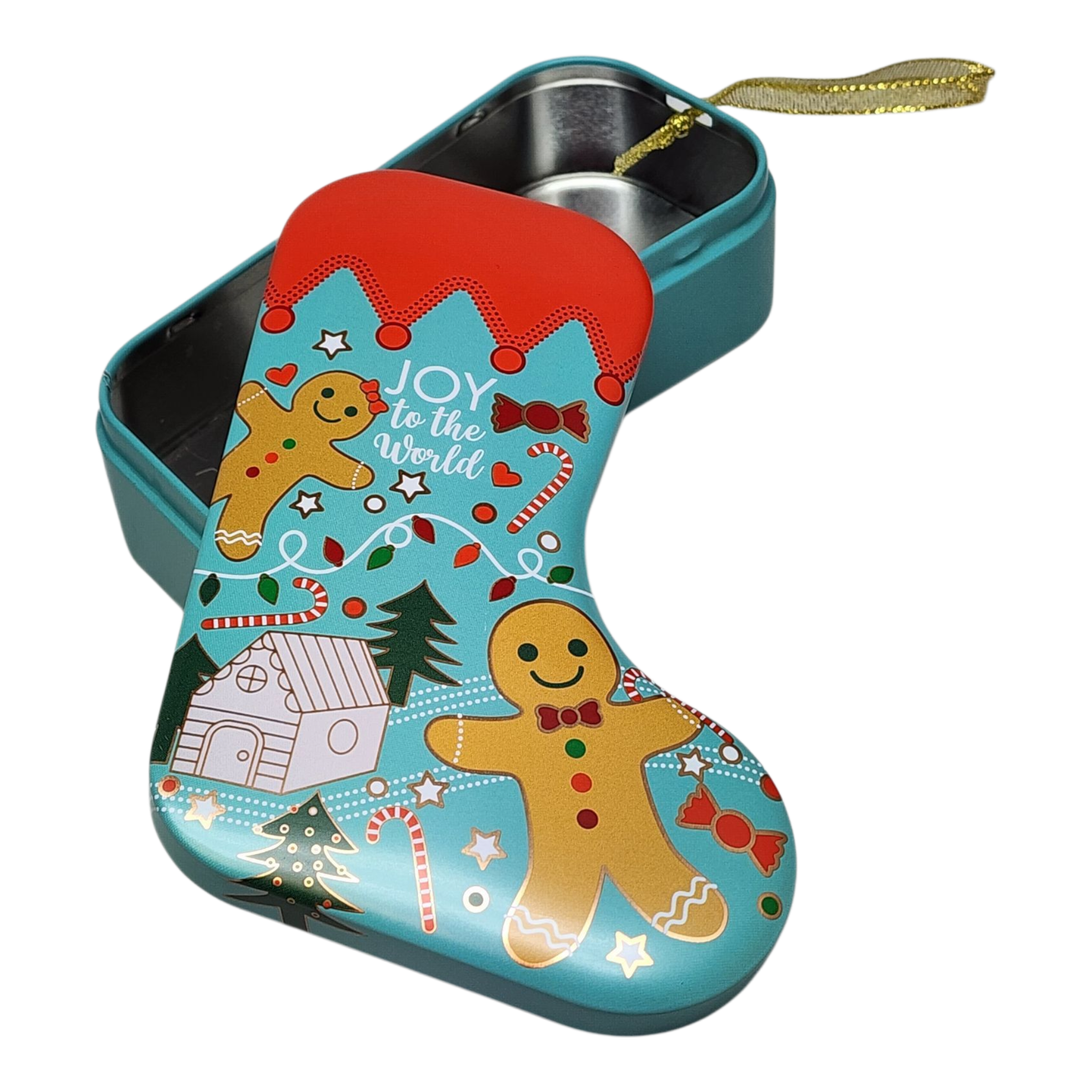 Christmas Stocking Cookie Tin Ornament - Joy to the World