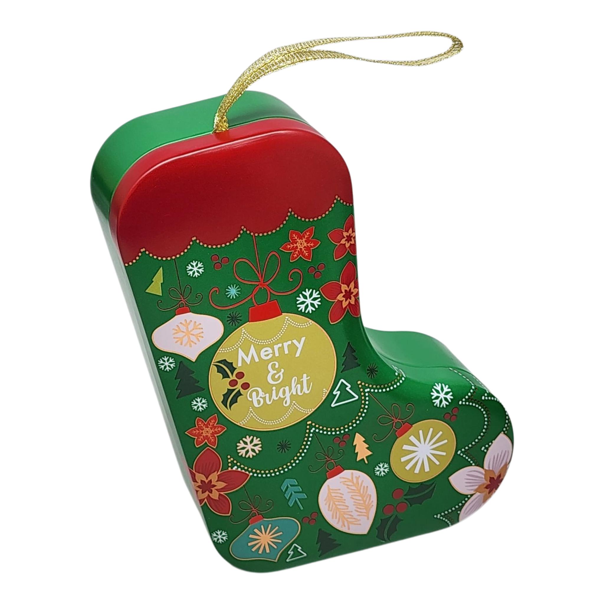 Christmas Stocking Cookie Tin Ornament - Merry & Bright