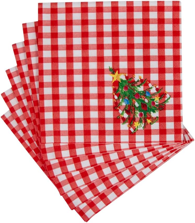 Christmas Tree Gingham Paper Cocktail Napkins