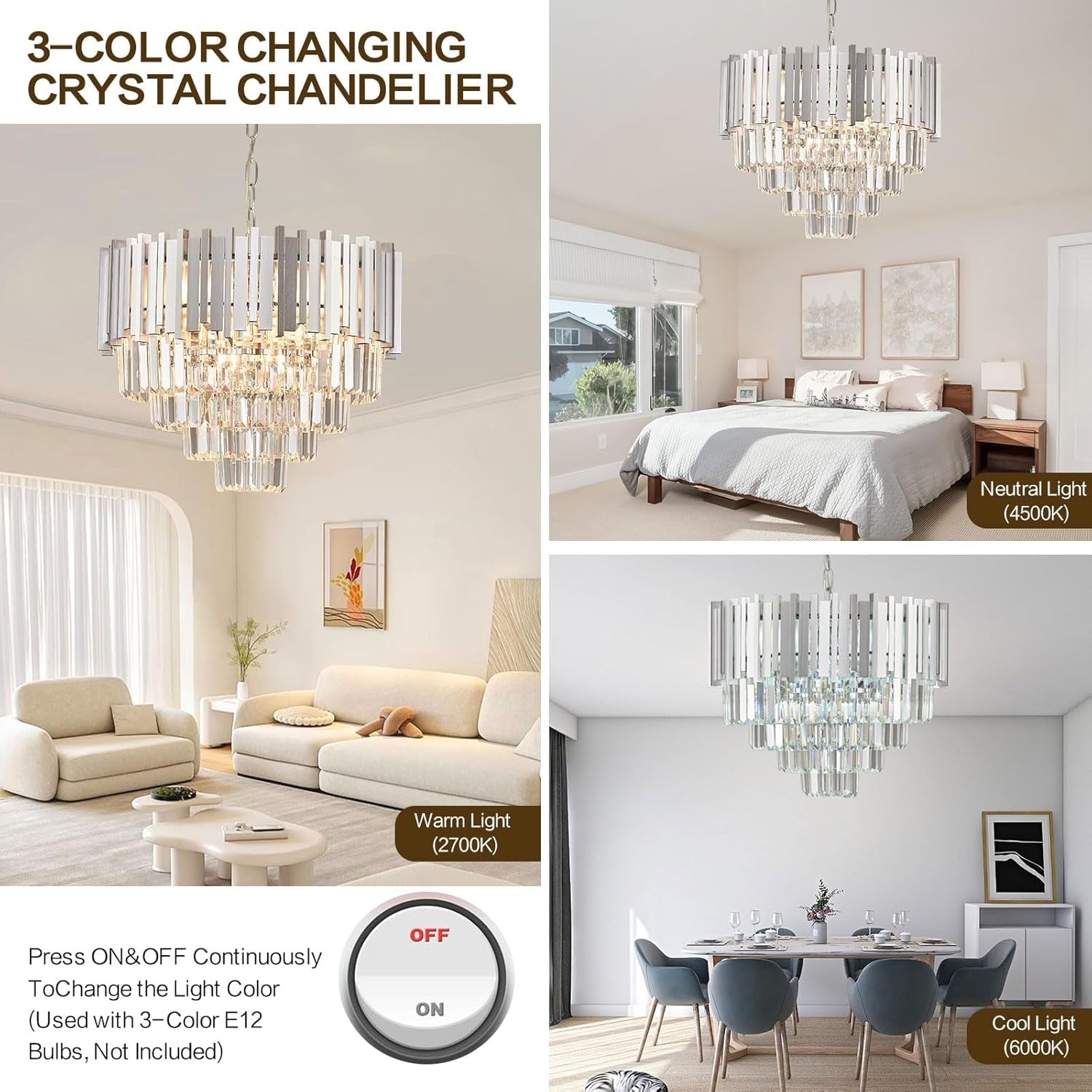 Chrome Crystal Chandelier 20 Inch 5 Tier 8 Light Pendant