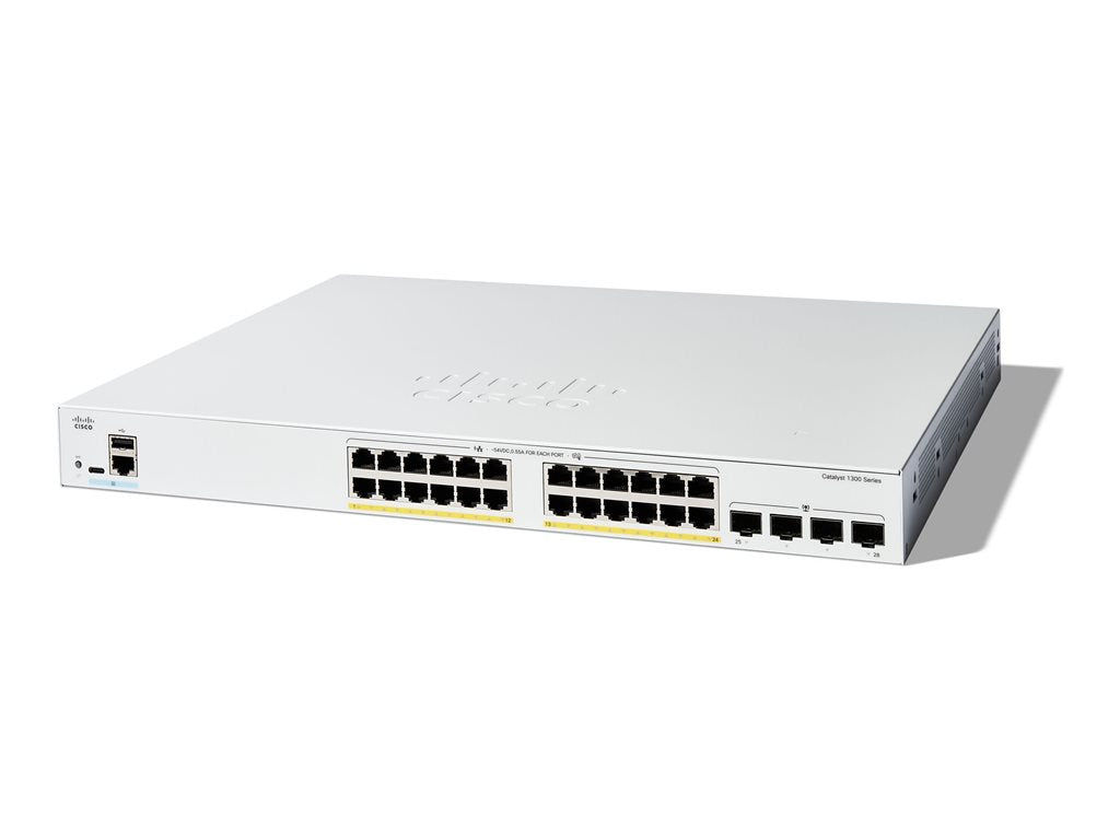 Cisco Catalyst 1300-24FP-4G - Switch - L3 - managed - 24 x 10/100/1000 (PoE+) + 4 x Gigabit SFP - rack-mountable - PoE+ (370 C1300-24FP-4G