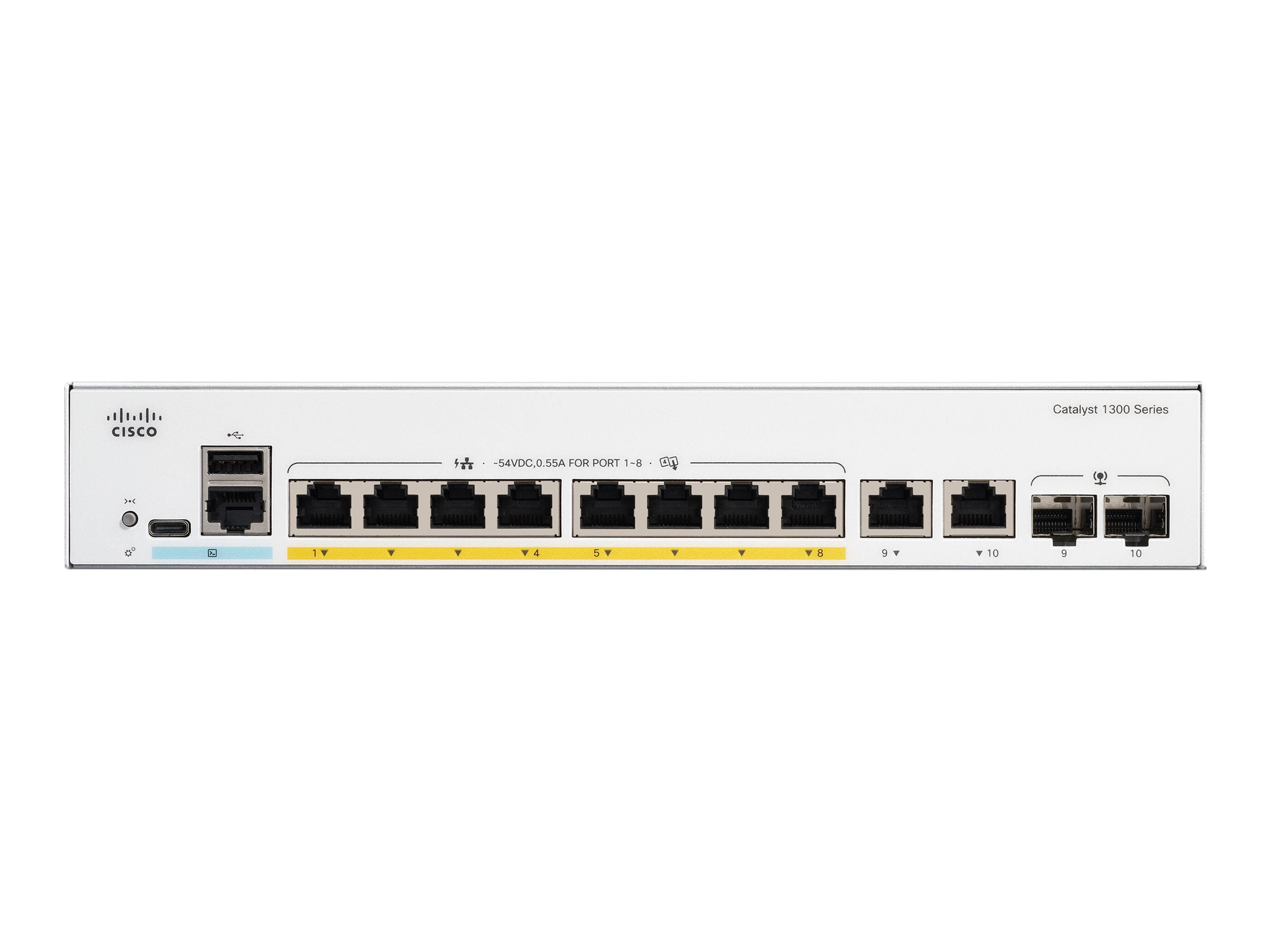 Cisco Catalyst 1300-8P-E-2G - Switch - L3 - managed - 8 x 10/100/1000 (PoE+) + 2 x combo Gigabit SFP/RJ-45 - rack-mountable - C1300-8P-E-2G