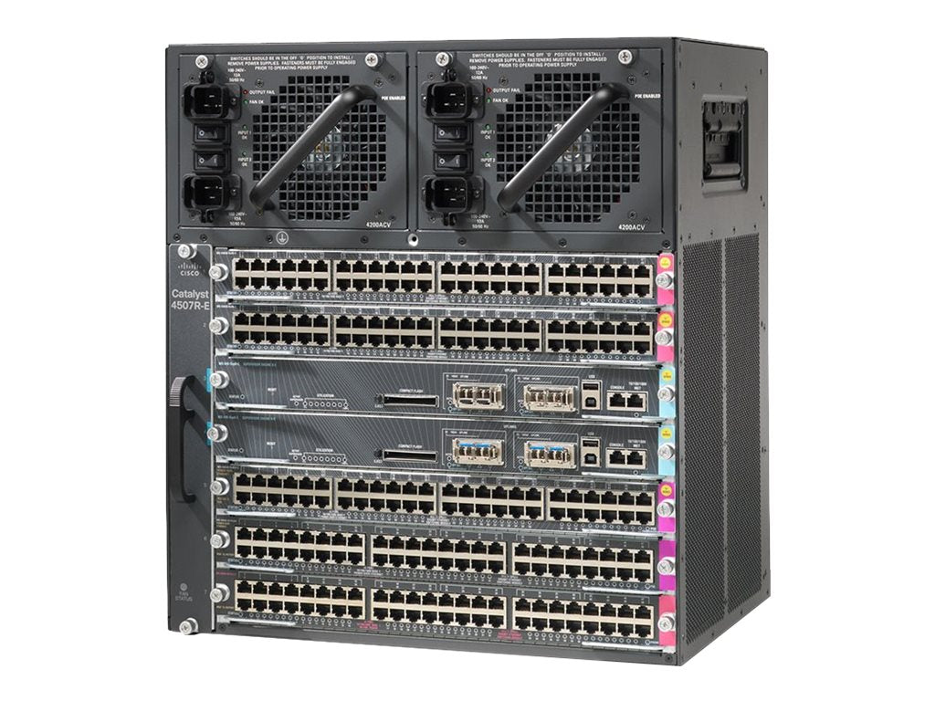 Cisco Catalyst 4507R+E - Switch - managed - 192 x 10/100/1000 (PoE) + 16 x SFP+ - rack-mountable - PoE+ - with 2 x