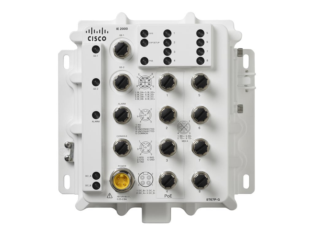 Cisco Industrial Ethernet 2000 IP67 Series - Switch - managed - 8 x 10/100 (PoE+) + 2 x 10/100/1000 - wall-mountable - PoE+ - IE-2000-8T67PGE-RF