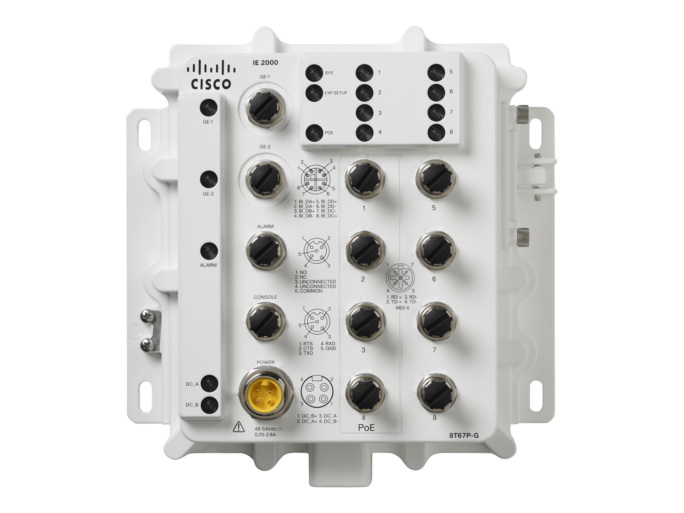 Cisco Industrial Ethernet 2000 IP67 Series - Switch - managed - 8 x 10/100 (PoE+) + 2 x 10/100/1000 - wall-mountable - PoE+ - IE-2000-8T67PGE-RF