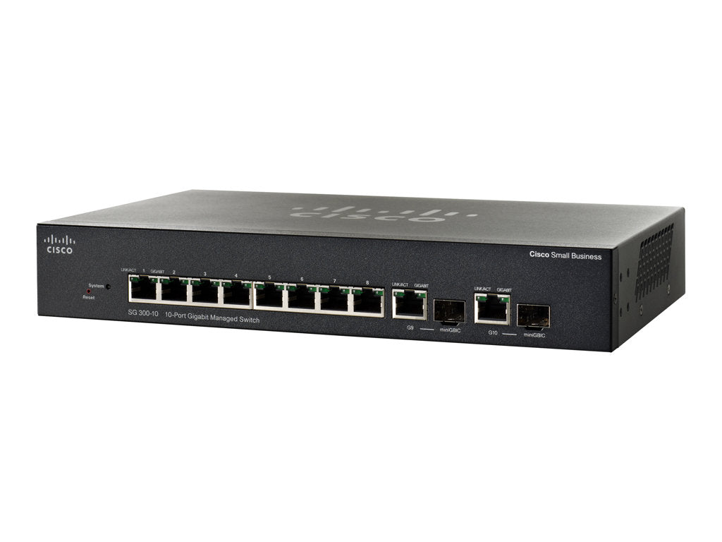 Cisco Small Business SG300-10 - Switch - L3 - managed - 8 x 10/100/1000 + 2 x combo Gigabit SFP - rack-mountable -