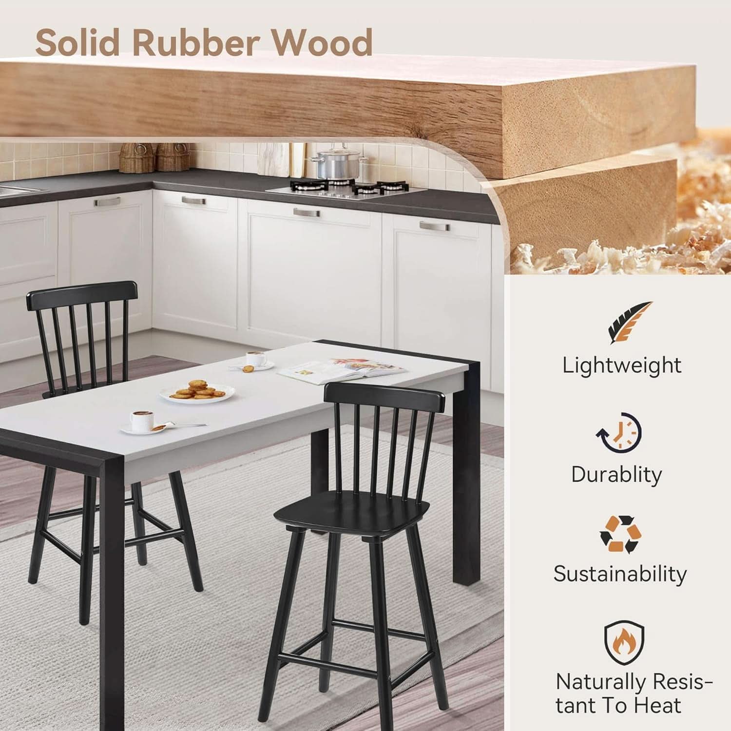 Classic Wooden Bar Stools Set of Four for Kitchen