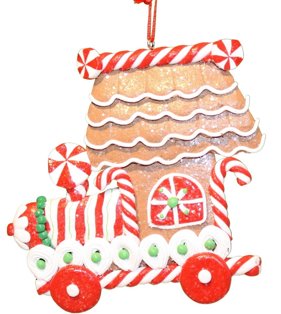 Claydough Gingrbread Train Ornament - Candy Cane
