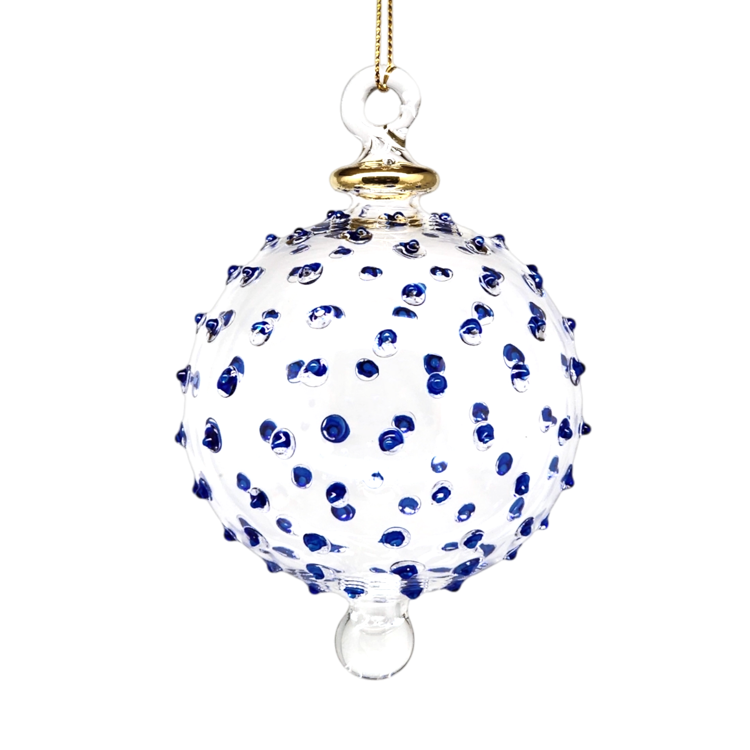 Clear 3" Glass Stipple Ball - Blue