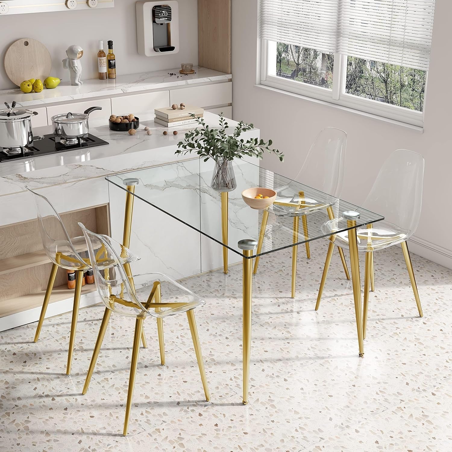 Clear Acrylic Dining Chairs Set Of 4 With Gold Metal Legs