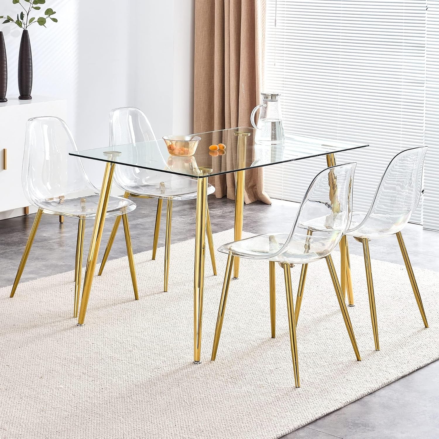 Clear Acrylic Dining Chairs Set Of 4 With Gold Metal Legs