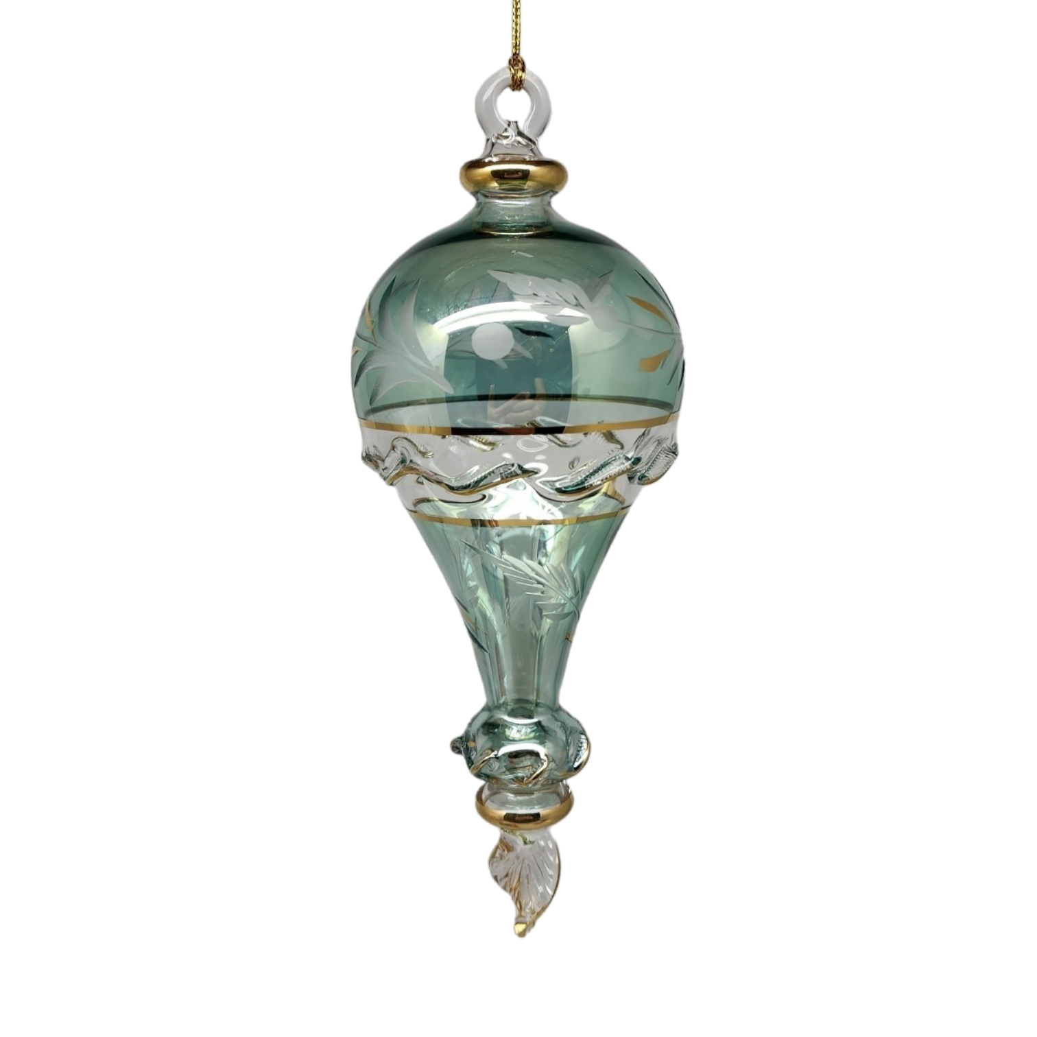 Clear Etched Blown Glass Hot Air Balloon - Green