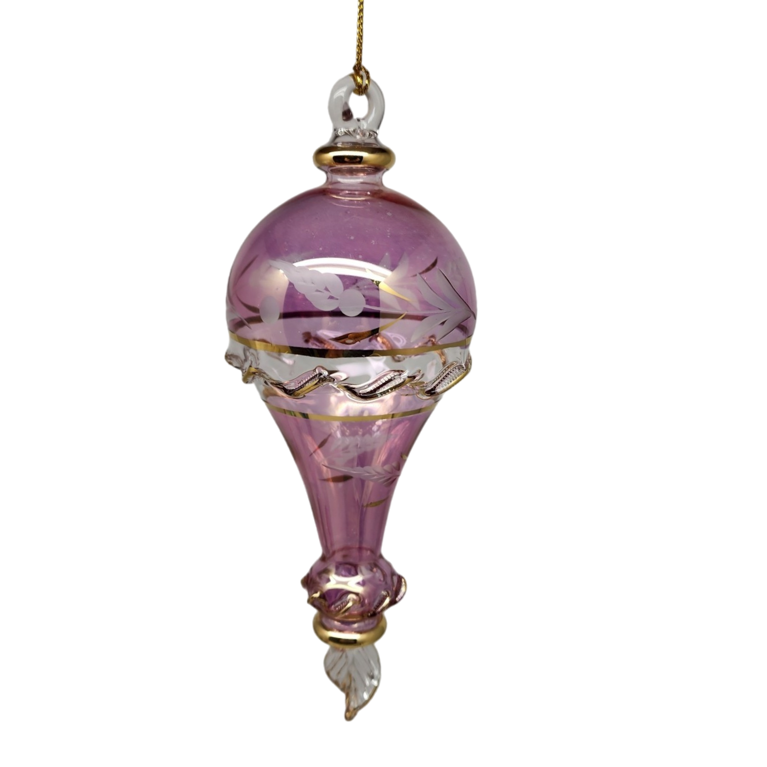 Clear Etched Blown Glass Hot Air Balloon - Pink