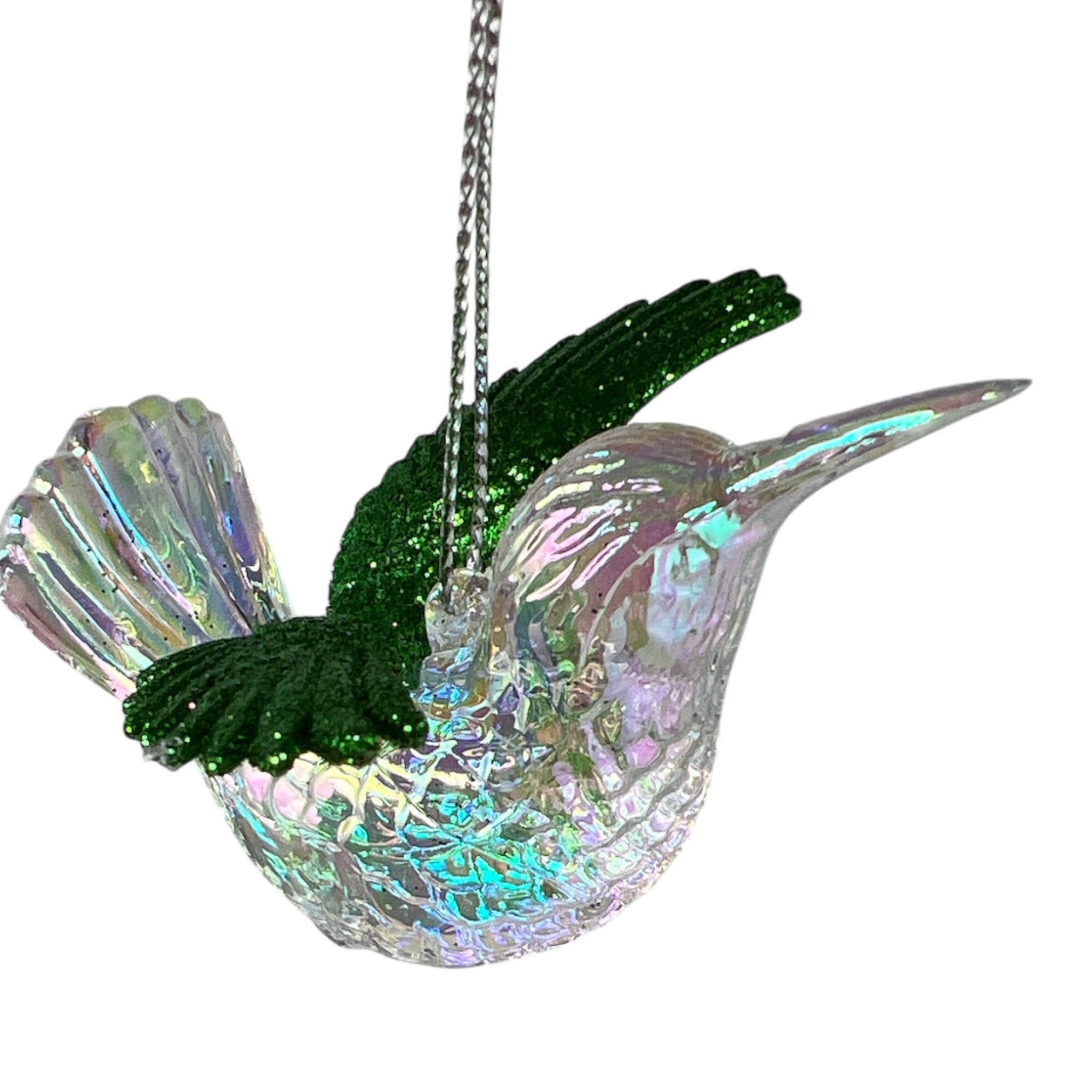 Clear / Green Winged Humming Bird Ornament