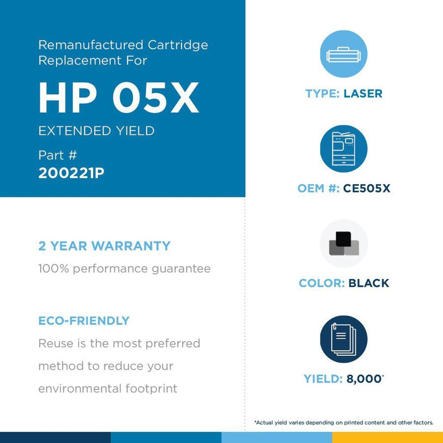 Clover Technologies Remanufactured Extended Yield Laser Toner Cartridge - Alternative for HP 05L, 05X (CE505X, CE505L, CE505X(J)) - Black Pack 200221P