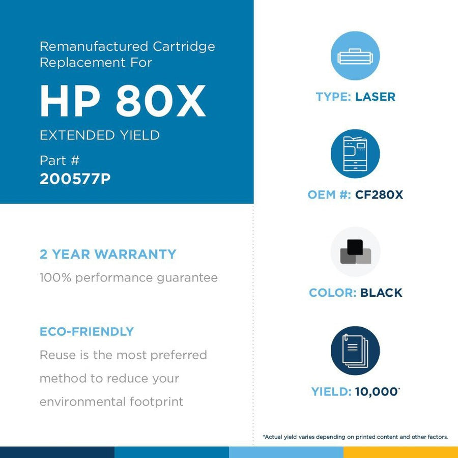 Clover Technologies Remanufactured Extended Yield Laser Toner Cartridge - Alternative for HP 80X (CF280X, CF280X(J)) - Black Pack 200577P