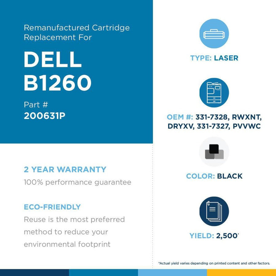 Clover Technologies Remanufactured High Yield Laser Toner Cartridge - Alternative for Dell 331-7328, DRYXV, RWXNT, 331-7327 - Black - 1 Pack 200631P