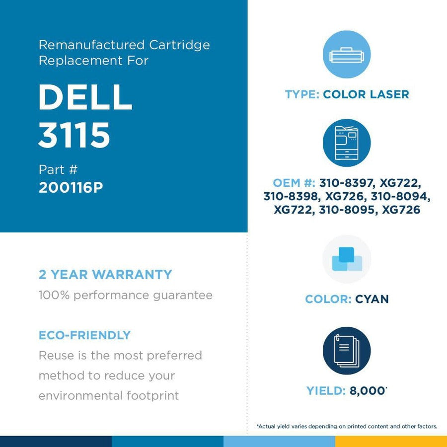 Clover Technologies Remanufactured Laser Toner Cartridge - Alternative for Dell 310-8094 - Cyan - 1 Pack 200116P