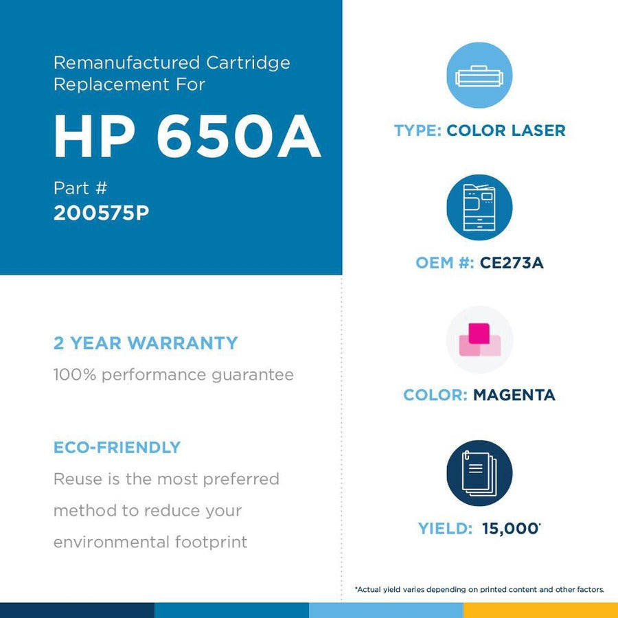 Clover Technologies Remanufactured Laser Toner Cartridge - Alternative for HP 650A (CE273A) - Magenta Pack 200575P