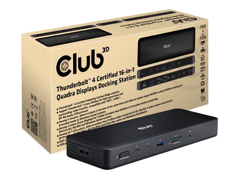 Club 3D 16-in-1 - Docking station - for desktop, laptop - USB-C / USB4 / Thunderbolt 3 / Thunderbolt 4 - USB-C - 2 x