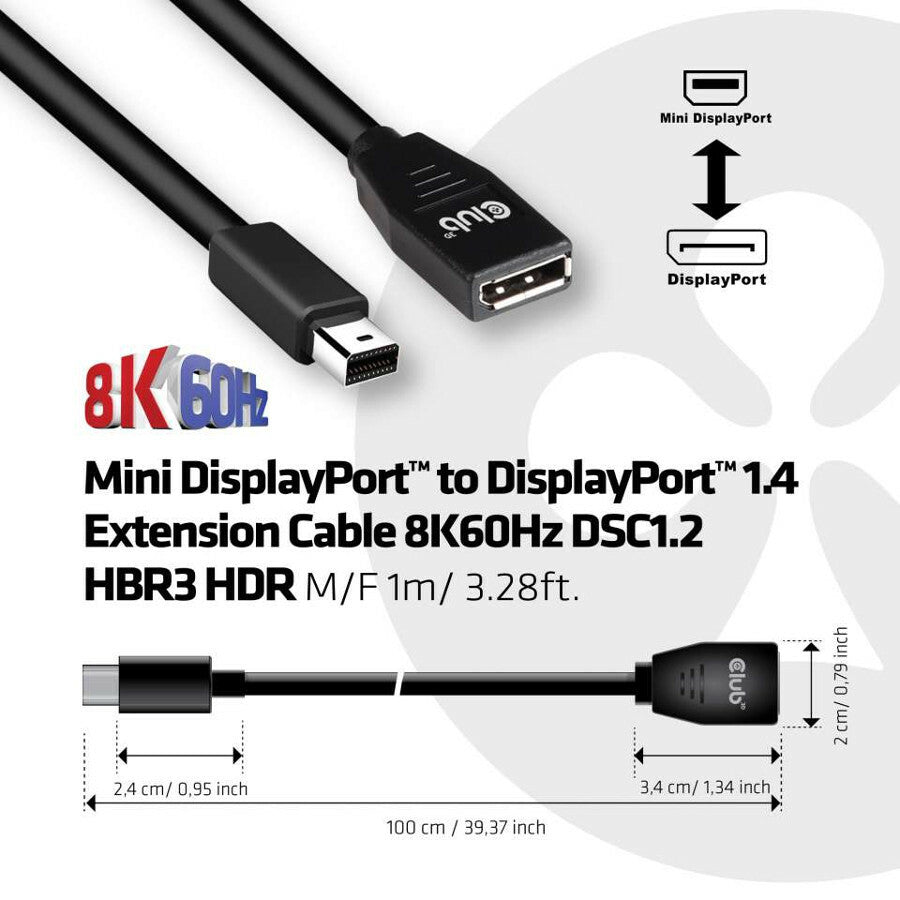 Club 3D DisplayPort/Mini DisplayPort Extension Audio/Video Cable CAC-1121