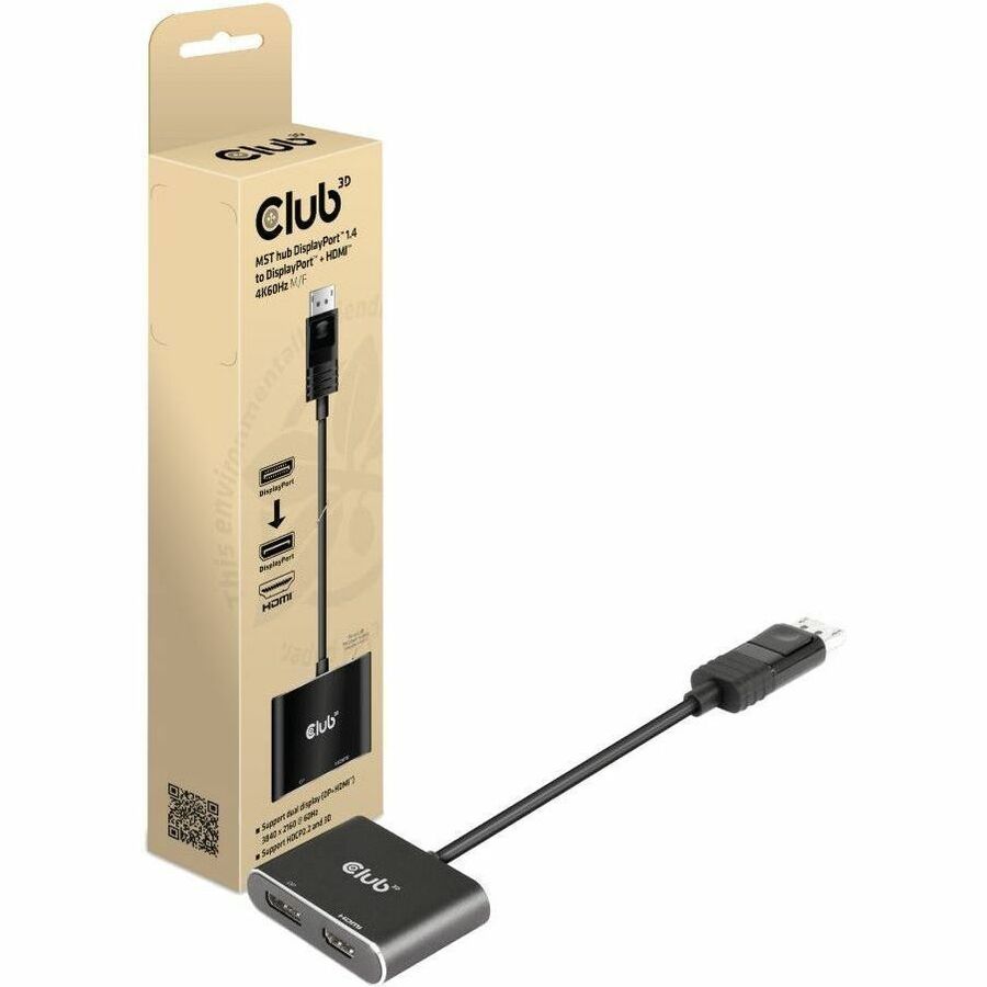 Club 3D MST Hub DisplayPort 1.4 to DisplayPort + HDMI 4K60Hz M/F - 1 x DisplayPort 1.4
