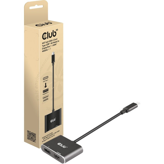 Club 3D MST Hub USB3.2 Gen2 Type-C(DP Alt-Mode) to DisplayPort + HDMI 4K60Hz M/F CSV-1552
