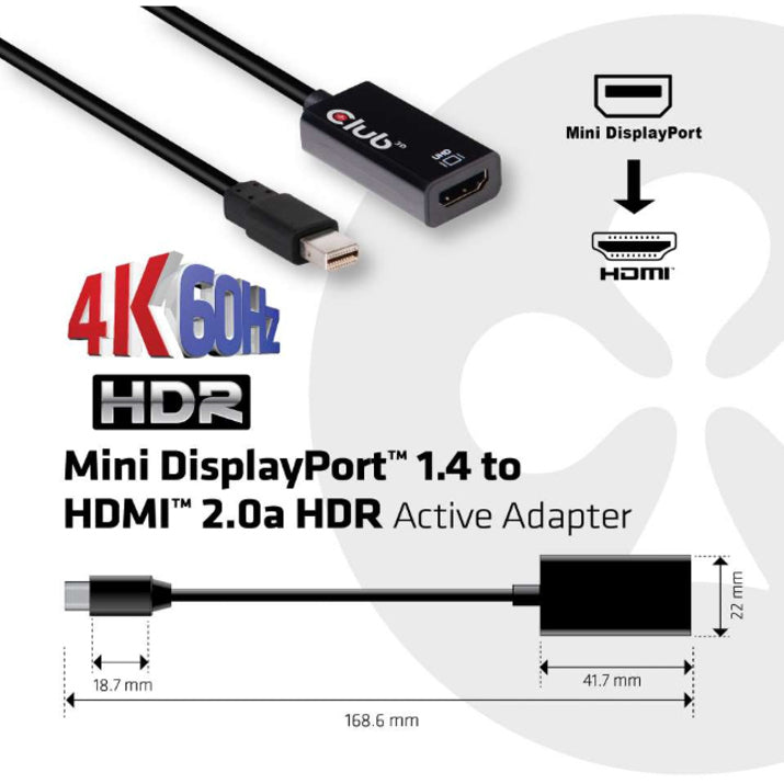 Club 3D Mini DisplayPort 1.4 to HDMI 2.0a HDR CAC-1180