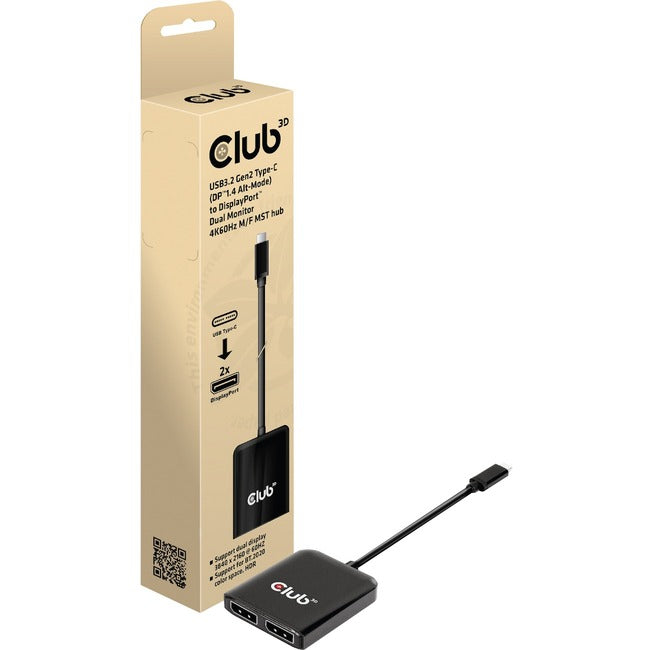 Club 3D USB3.2 Gen2 Type-C(DP Alt-Mode) to DisplayPort Dual Monitor 4K60Hz M/F MST Hub CSV-1555