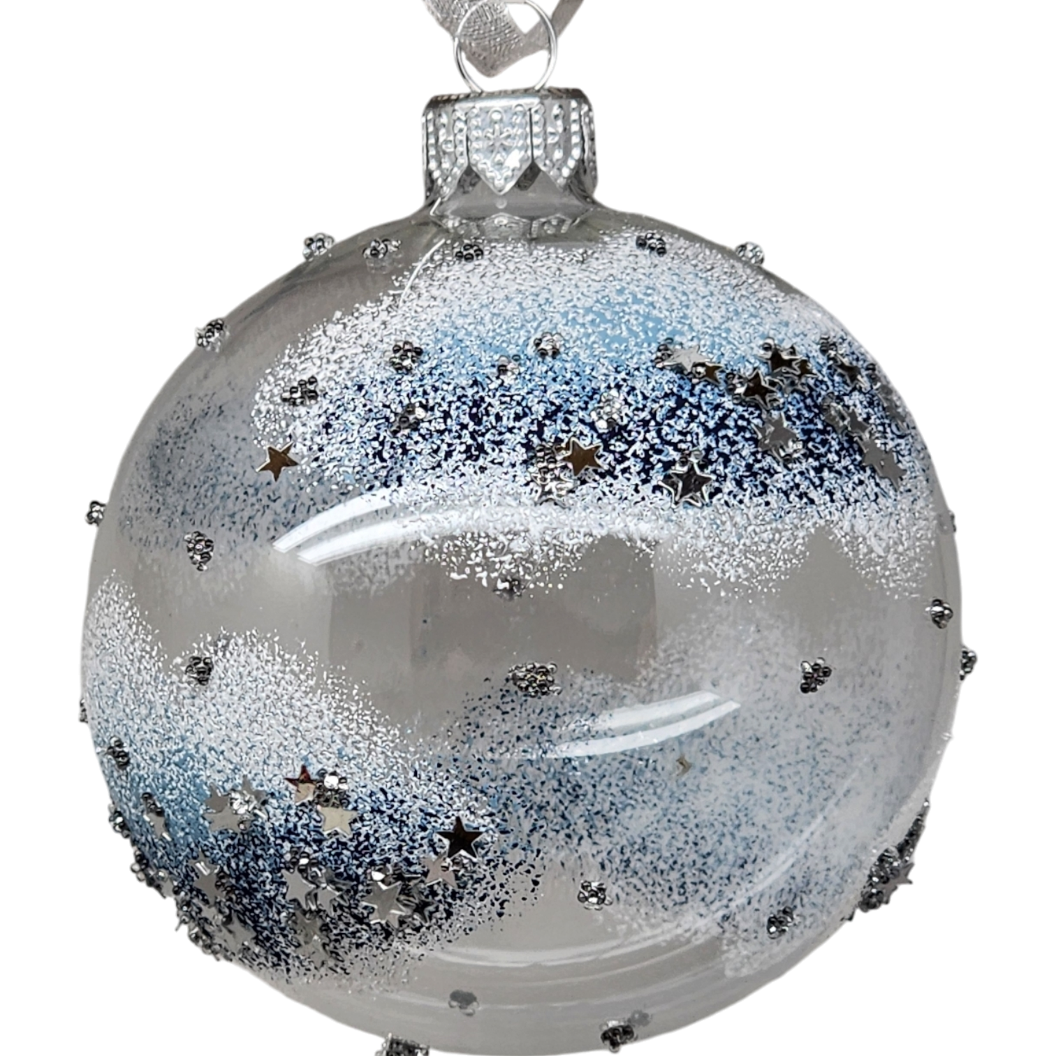 Cobalt Star Glass Ornament Set - 80mm - Blue and White