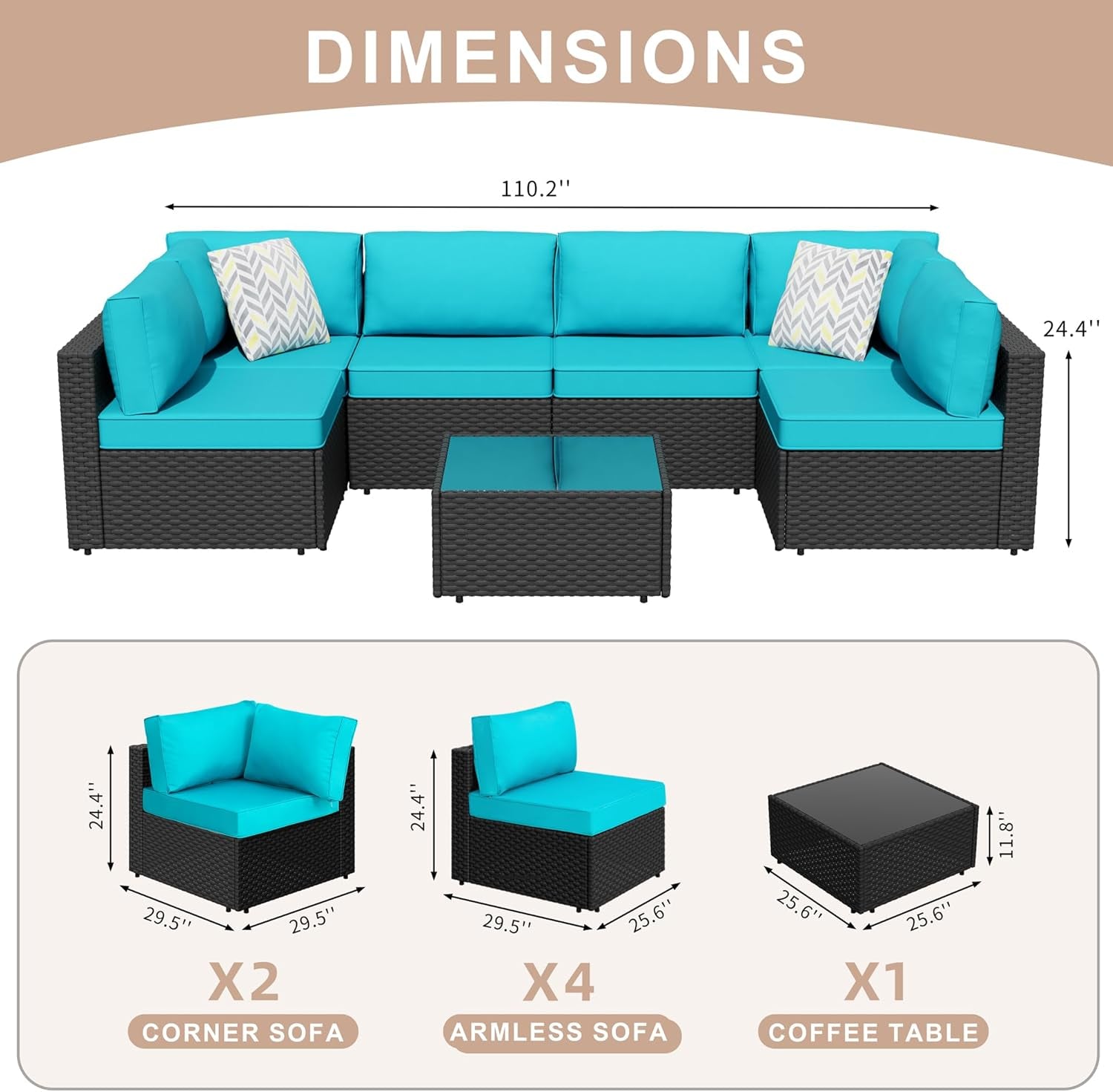 Comfortable Seven Piece Outdoor Patio Furniture Set
