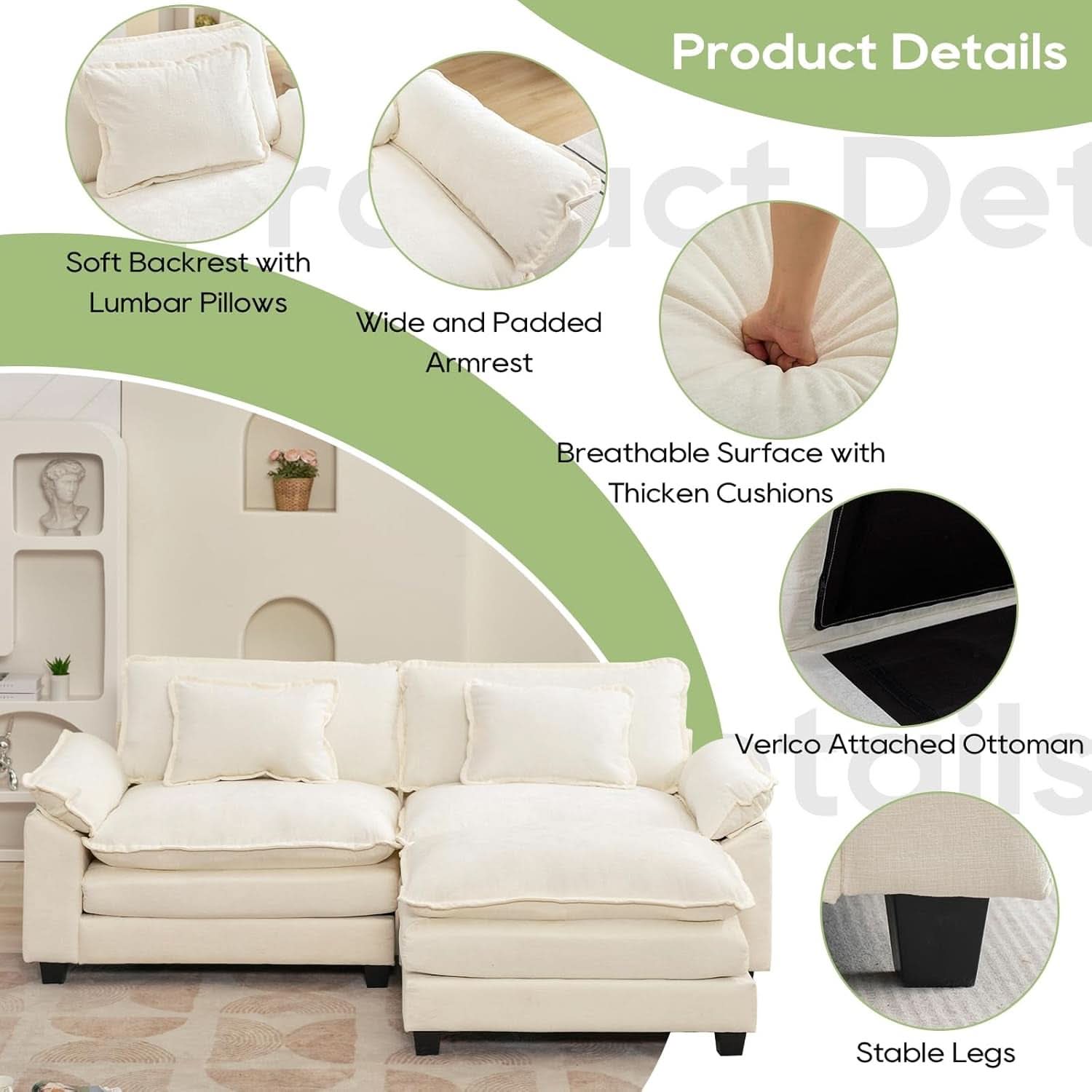 Comfy Cloud Couch Modular Sofa with Ottoman and Pillows