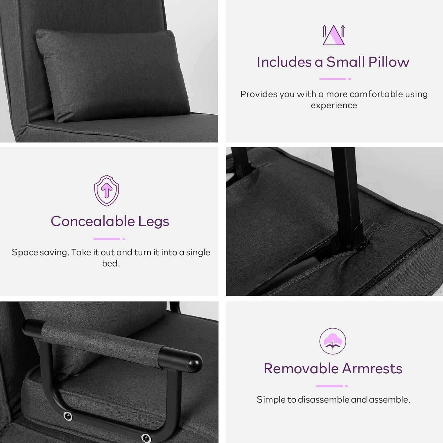 Comfy Convertible Sleep Chair Bed with Adjustable Backrest
