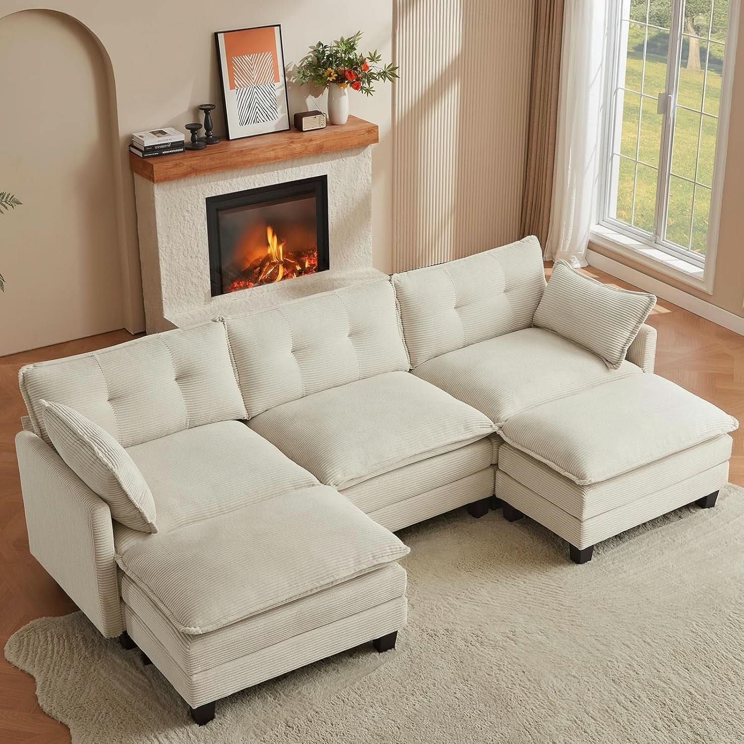 Comfy Modular Sectional Sofa With Movable Ottomans